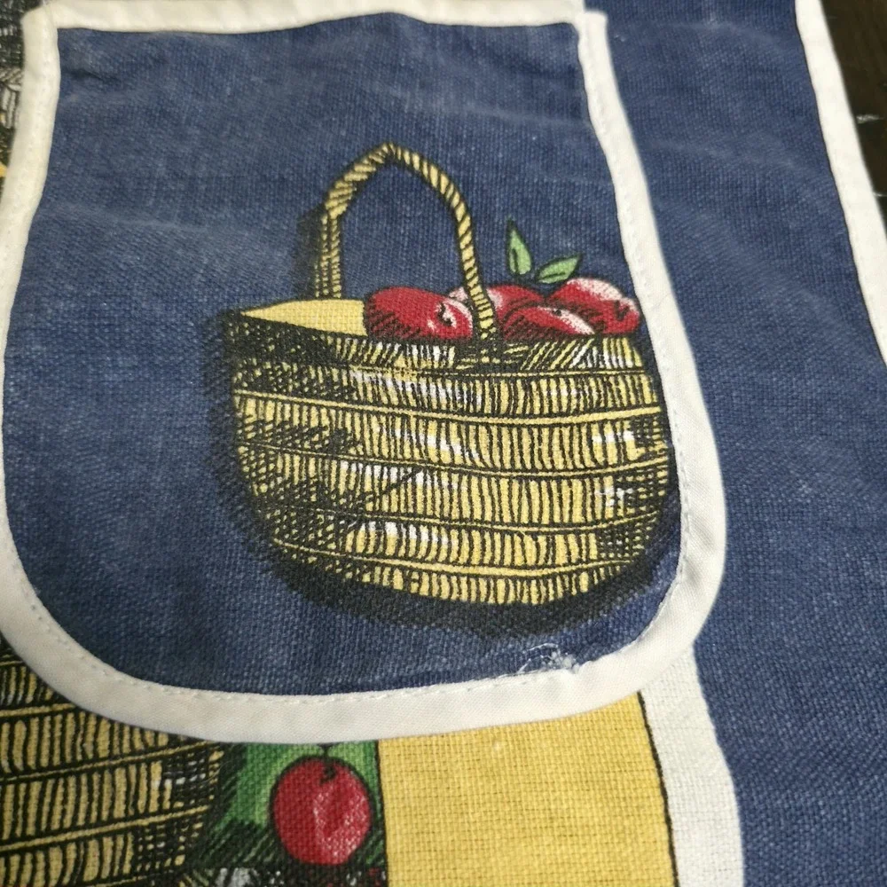 Vtg Joan Kessler Concord Fabric Apron Harvest Scene Apples Bunnies Farmhouse 80s